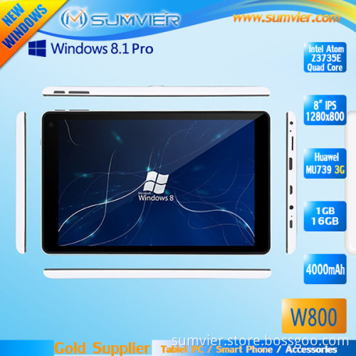 8 Inch 1280*800 IPS Intel Atom Quad Core Windows 8.1 PRO Tablet PC (W800)